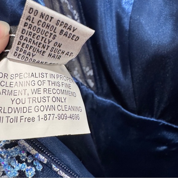 NWT Jovani 44151 Strapless Corset Ball Gown Floral Sheer Formal Prom Navy Sz 16 - Picture 16 of 17